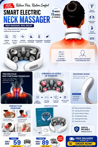 Smart Electric Neck Massager with Heat - 6 Modes, 15 Strength Levels