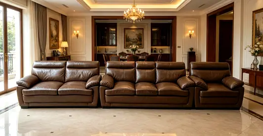 Brown Leather 3+2+1 Sofa Set — Comfortable Seats