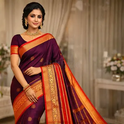 Elegant Purple and Gold Silk Saree with Traditional Border