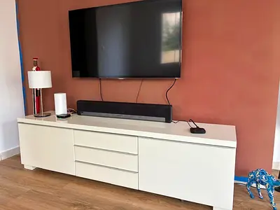 White low TV cabinet / media console with drawers, Besta Burs Ikea