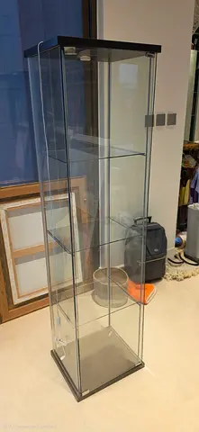 Tall Glass Display Cabinet with 4 Glass Shelves - Slim Showcase