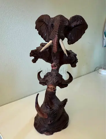 Carved Wood African Big Five Totem Sculpture
