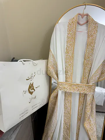 Luxury White & Gold Reception Abaya Traditional Koftan– Never Worn