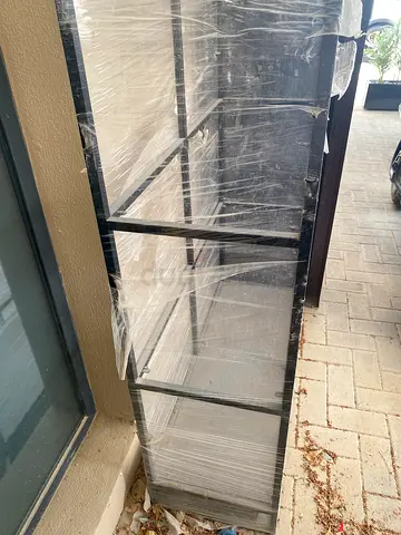 Black metal shelving unit / display rack - sturdy open shelves