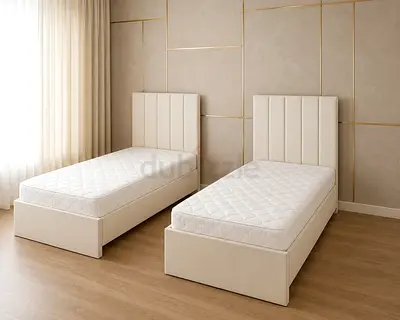 New Pair of single upholstered beds with mattresses