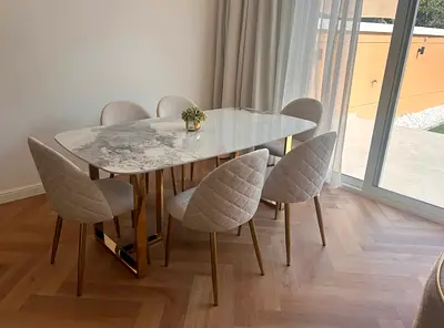 Marble-top dining table with 6 upholstered chairs - Modern set