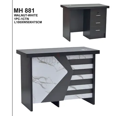 Walnut-White Office Desk with 3 Drawers (L100 x W50 x H75 cm)