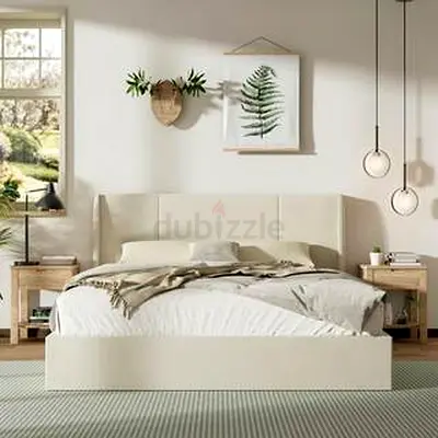 New King size bed frame with headboard and under-bed storage cream Top Memory Foam Spring Mattress