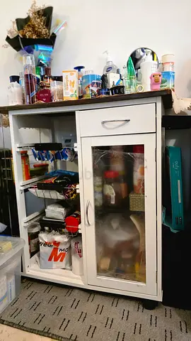 Beautiful White Kitchen Storage Cabinet with Transparent Door - Good Condition