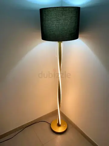 Modern LED Floor Lamp with Twisted Stem and Brown Shade
