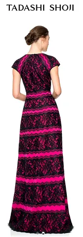 Tadashi Shoji Magenta and Black Lace Evening Gown