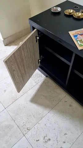 Black TV/Entertainment Unit with Storage Cabinets - Good Condition
