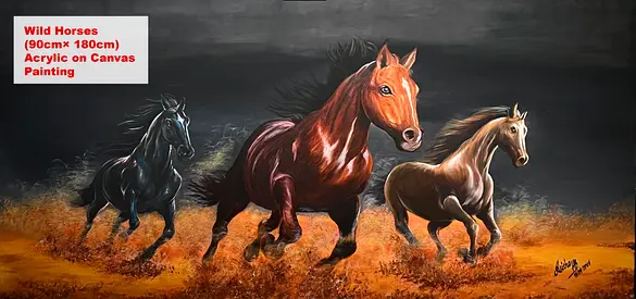 Acrylic Canvas Painting - Wild Horses (90 x 180 cm) Price Negotiable