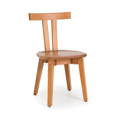 Solid Wood Dining Chair with Back Support - Natural Finish