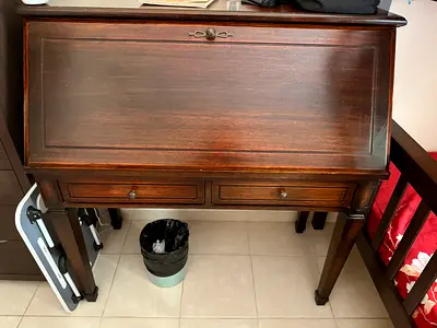 Antique-style Wooden Writing Secretary Desk with Drop Front (piano table)