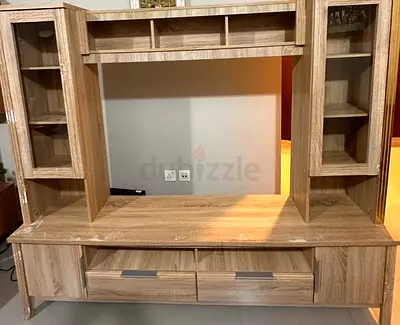 Modern Wooden Entertainment Center with Display Cabinets