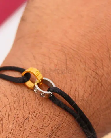 Minimal Blue Cord Bracelet with Gold & Silver Accent - Unisex