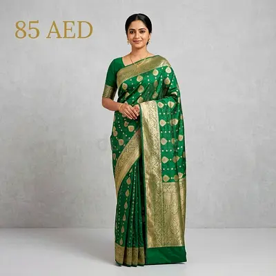 Green Silk Saree with Gold Border