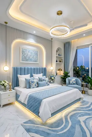 Modern Blue Velvet king size bed