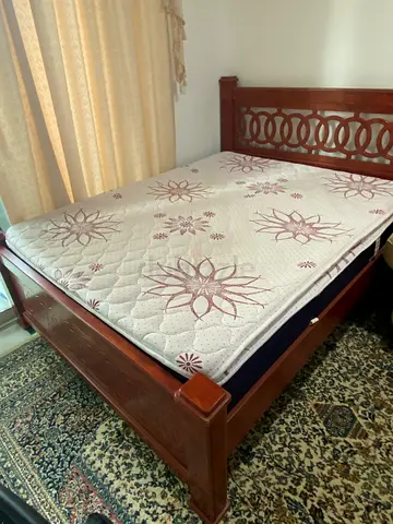 Wooden double bed frame with mattress - sturdy design