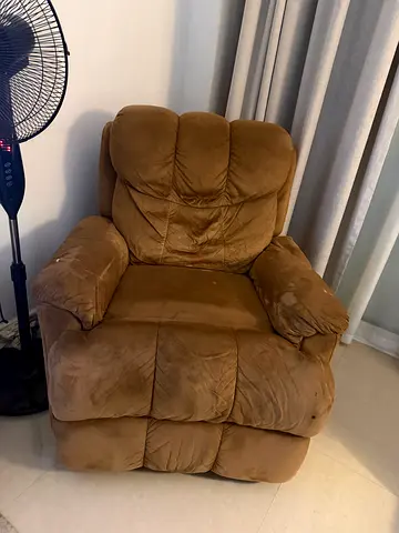 Brown suede single recliner armchair - used, comfortable
