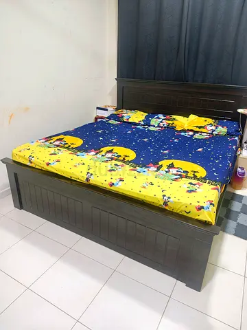 Wooden King Size Bedframe with Headboard - Dark Grey