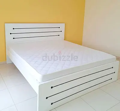 White Queen Bed Frame with Mattress — Modern Minimal Design