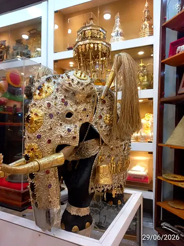 Decorative jeweled ceremonial elephant statue with gold plating made in srilanka