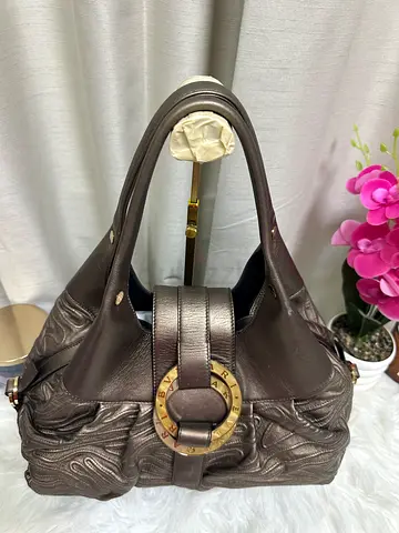 Used brown Original  Bvlgari leather shoulder bag with gold-tone buckle - good condition Preloved