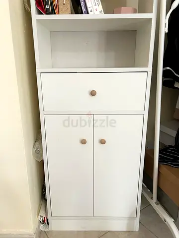 White long Book shelf with draws