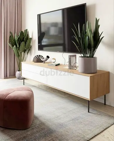 Modern Wooden Entertainment Center with White Drawers