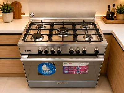 GLEMGAS Brand Latest Model Full Gas 5 Burner Cooker Range Size 90 X 60cm