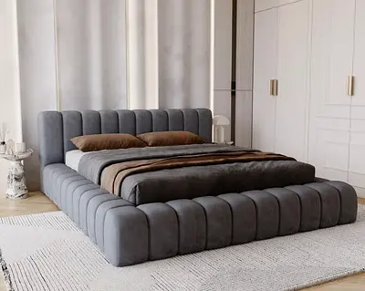 King size dark gray velvet thick hydraulic bed