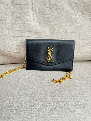 Black YSL Monogram Mini Chain Wallet