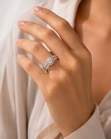 18K Natural Diamond Wedding Ring Set | 1.41 CT | AED 9,450