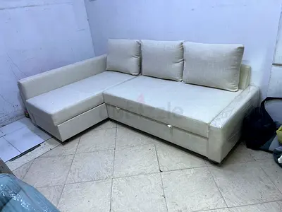 Cream L-Shaped Corner Sofa Bed with storage