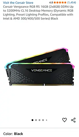 16GB DDR4 RAM 3200 MHz (MT/s) CL16 Dual Channel Kit (2*8GB) - Corsair Vengeance RS RGB