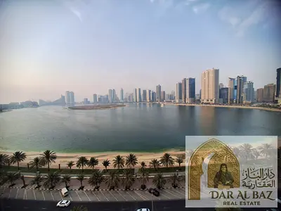Largest 3-bedroom apartment with a maid's room for annual rent in Al Mamzar, Sharjah | AC Free | Sea view | Gym and swimming pool | Parking
