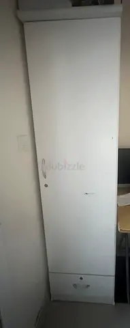 Slim White Wardrobe / Single Door Armoire with Drawer and lock