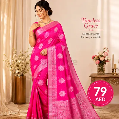 Pink Banarasi Style Silk Saree