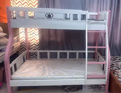 White & Pink Wooden Bunk Bed for Kids - Good Condition- under warranty