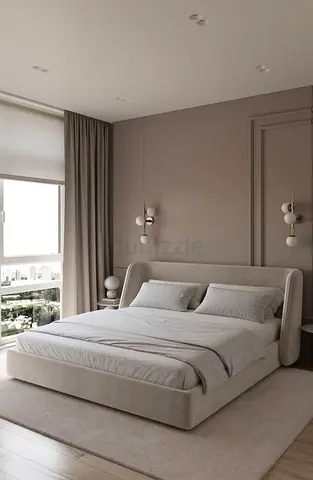 Modern Upholstered Bed Frame with Curved Headboard