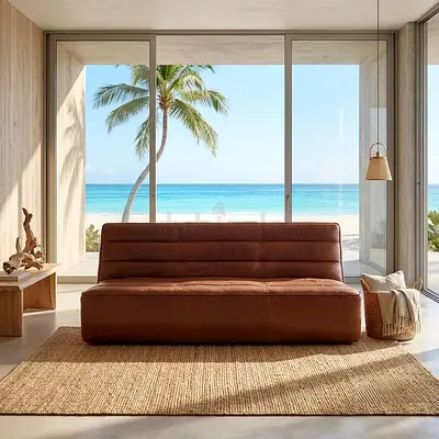 Marina Home Shabby Modern Brown Leather Armless Sofa