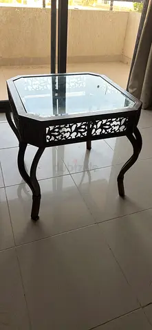Ornate metal Side Table with Glass Top