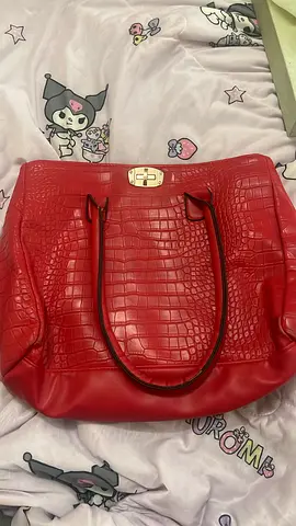 Red faux-croc leather tote bag, everyday handbag