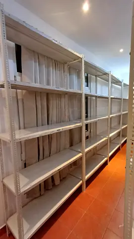 White metal shelving racks — heavy duty storage units