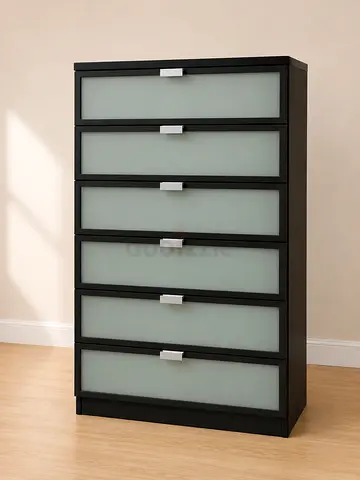 Modern 6 Drawer Dresser with Frosted Glass Panels