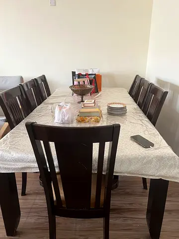 Solid Wood 8-Seater Dining Table with Chairs - Dark Finish