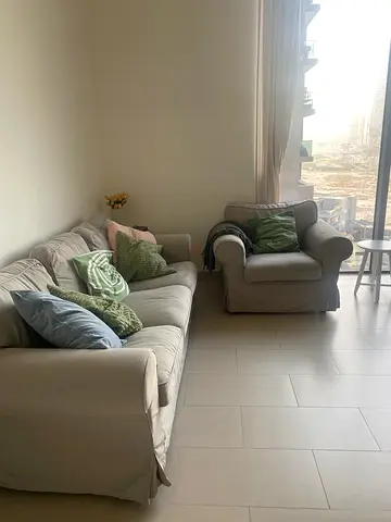 Light grey 3-seater sofa with matching armchair - good condition