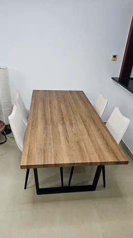 Wood-effect rectangular dining table with metal legs plus 4 chairs 180cm x 90 cm (seats 4) - 800 AE